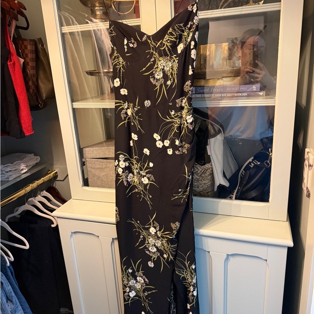 Reformation Strapless Black Floral Dress